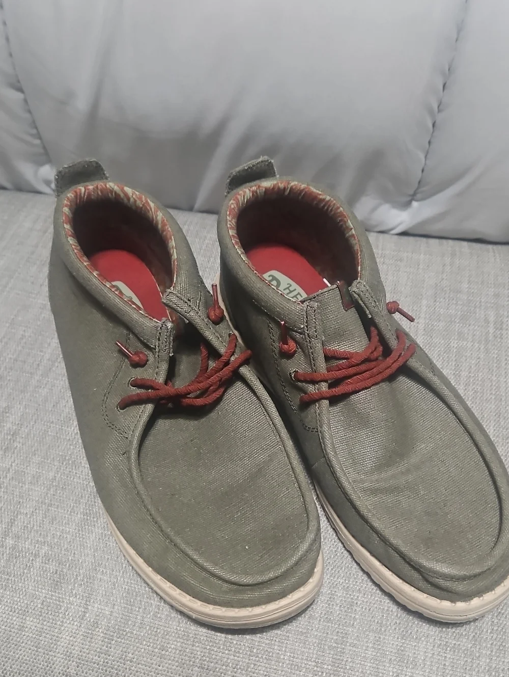 Hey Dude Wally Mid Wax Canvas Olive Green w/ Rust Laces  Mens Size 12